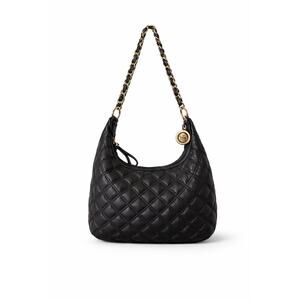 The Sak Pink Label Black Quilted Leather Shoulder Bag Chain Strap Hobo